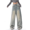 thumbnail image 1 of Pantalones vaqueros finos lavados Vintage para mujer, pantalones de mezclilla azules de estilo Neutral informal de calle, Pantalones rectos de cintura alta, 1 of 5
