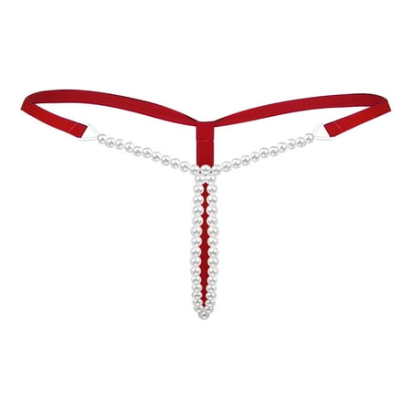 AQUTE Women Panty Beaded G-String Thong - Sexy Pearl Design for a Unique Touch - Red  One Size