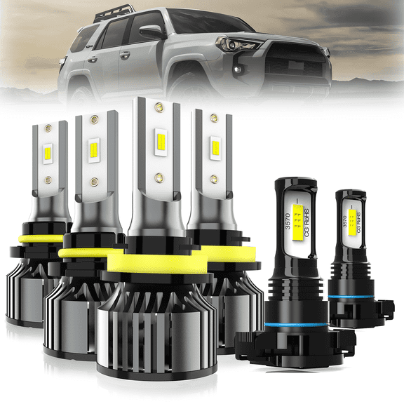 LECCIBUB Compatible With Toyota 4RUNNER 2010-2021 LED Headlight Bulbs,9005/H10/HB3 High Beam H11/H8/H9 Low Beam 5202/H16 LED Fog Light Bulb,Replacement Halogen,6500K White,Plug and Play,Pack of 6