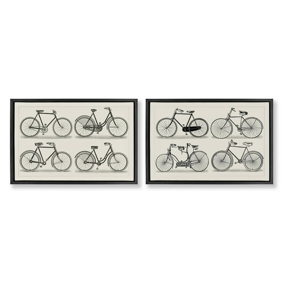 Stupell Industries Vintage Bicycle Styles Transportation Painting Black Floater Framed Canvas Art Print Wall Art, 25 x 17, Set of 2