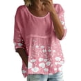 thumbnail image 2 of Oversized Graphic Tshirts, Red Floral Print 3/4 Sleeve Loose Round Neck Casual Large Size Blouse, Oversized Tshirts 4XL Womens Oversized Tee Shirts, S-5XL, T Shirt Dresses 2025, 2 of 3