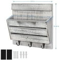 thumbnail image 2 of Oumilen Wood Wall Mount Mail & Key Holder Organizer with 3 Key Hooks, Rustic White Gray, 2 of 7