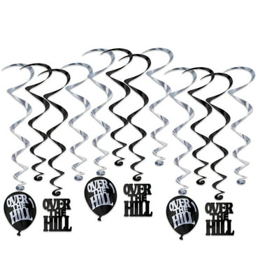 Beistle Set of 6 Black and Silver Over The Hill Whirls 32”