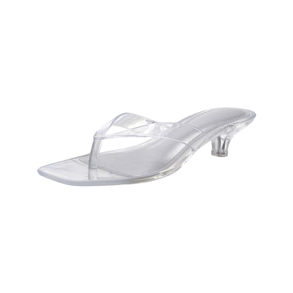 Womens Jelly Clear Low Heeled Thong Sandals Comfort Slip On Square Toe Transparent Kitten Heel Flip Flops Summer Beach Vacation Travel Casual Daily Slides,40