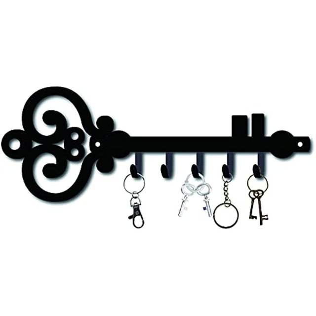 CHOK Hook Hanger Wall Key Holder Metal Decorative Mounted Coat Hanger with Key Shape Design Organizer Rack with 6 Hooks for Wall Bathroom Kitchen Entryway