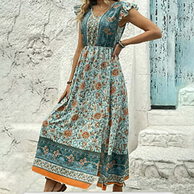 Robes pour Femmes Robe d'Été pour Femmes Confortable Aguichant Mode à Imprimé Fente Manches Courtes Col en V