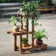 Fdit Plant Display Stand,3 Tier Carbonized Wooden  Flower Pot Shelf Balcony Garden Holder Rack