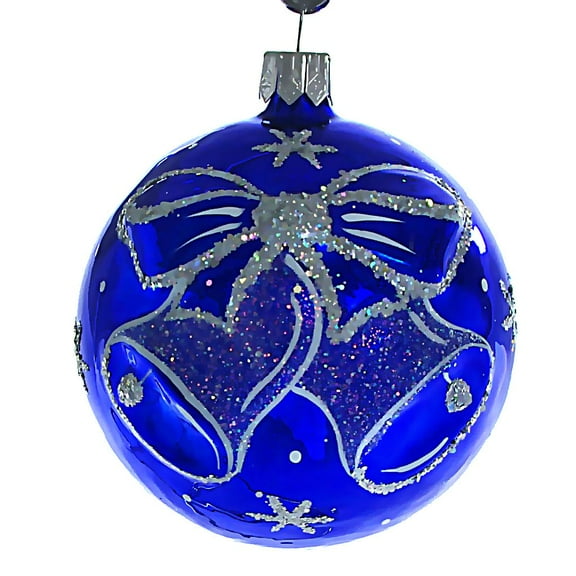 Jingle Bells Hand Blown Glass Blue Christmas Ball Ornament
