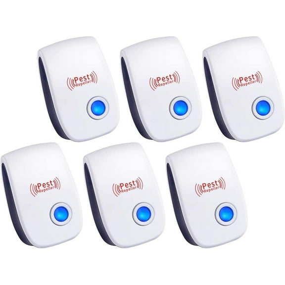 Ultrasonic Pest ler (6 Packs) Indoor Plug-in Gadget, can Mosquitoes, Bed Bugs, Cockroaches, Spiders, mice, Bats, Birds, Flies, Mosquitoes, Fleas, Rodents, White, 6.9x4.9x2.75 Inch