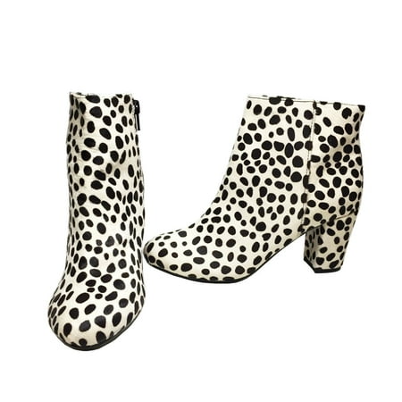 Lothian Nora Women's Side Zip Ankle Boots, Black & White Dalmatian Print US