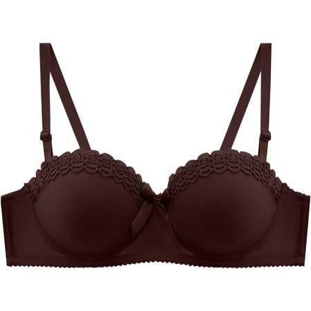 SMihono Women s Strapless Underwire Bra Push Up Comfort Multiway Bras with Straps Invisible Smooth T-Shirt Brasserie Coffee 34
