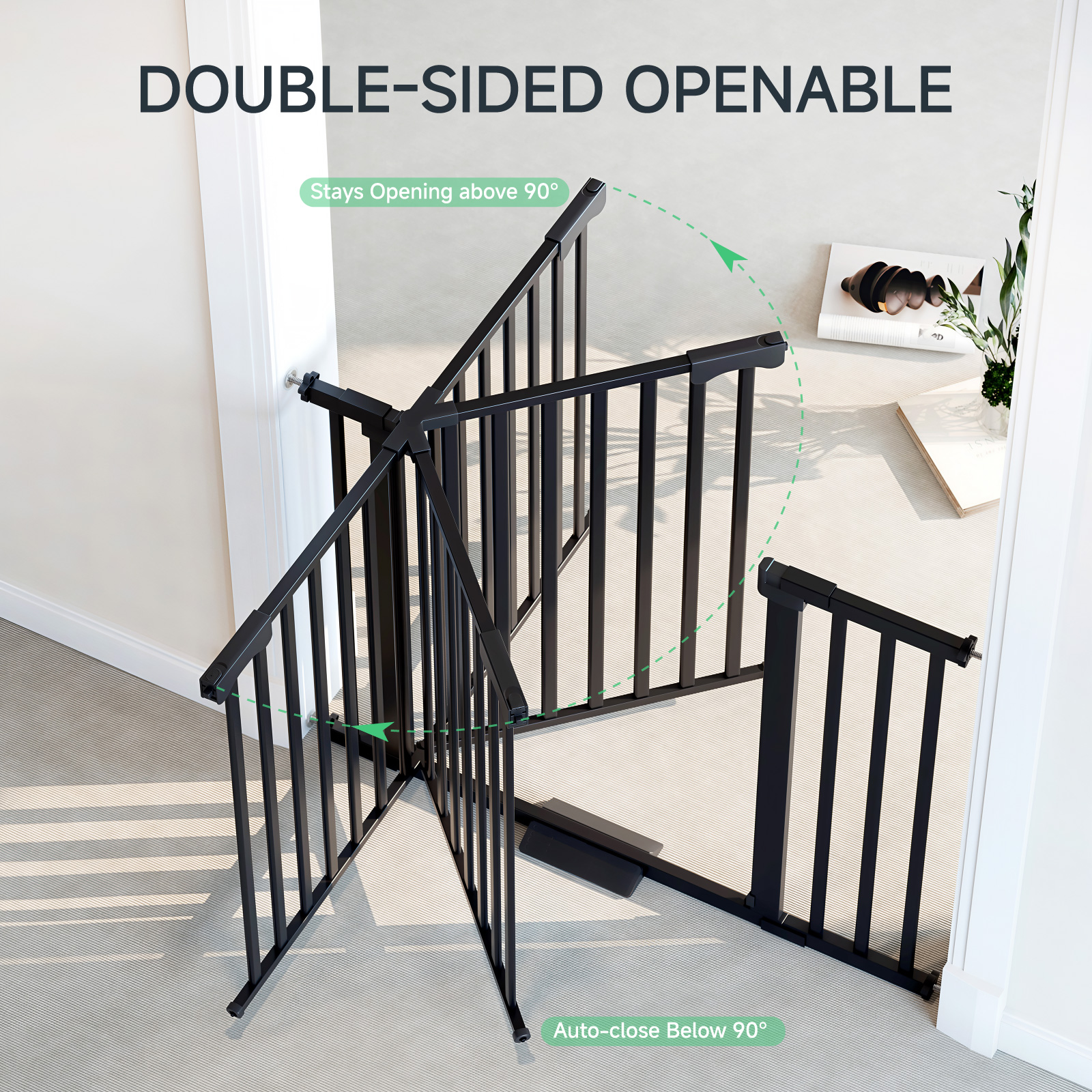 Vebreda 30" Extra Tall Baby Gates for Doorway, Auto Close Pet Gate, 30" to 43" Wide Pressure Mounted, Gifts for Mom, Black