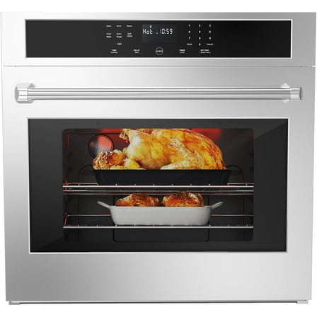 30 inch Electric Single Wall Oven with Convection Fan Touch Control, Large Oven Capacity, 360° Rotisserie, Fingerprint Resistant Stainless Steel