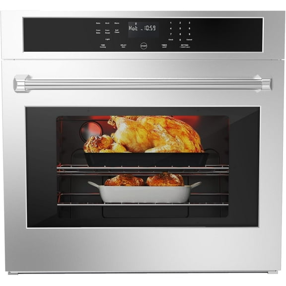 30 inch Electric Single Wall Oven with Convection Fan Touch Control, Large Oven Capacity, 360° Rotisserie, Fingerprint Resistant Stainless Steel