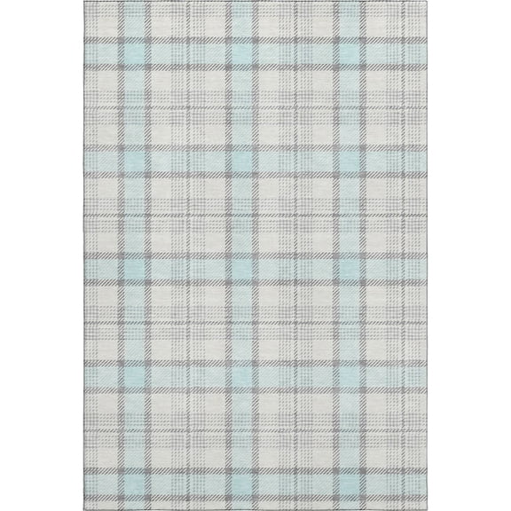 Addison Rugs Mayfield Premium Machine Washable Transitional Plaid Sky Rectangle Rug, 5' x 7'6"