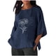 thumbnail image 3 of TaTaai Women Casual Loose Imitation Linen Blouses 3/4 Sleeve Round Neck Oversized Pocket Lightweight Breathable Summer Daily Tops Gift, 3 of 6