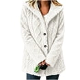 thumbnail image 3 of Women's Fuzzy Fleece Hooded Coat , Button Front Long Sleeve Loose Mid Length Loungewear Cardigan Winter Warm Jacket with Pockets White M, 3 of 8