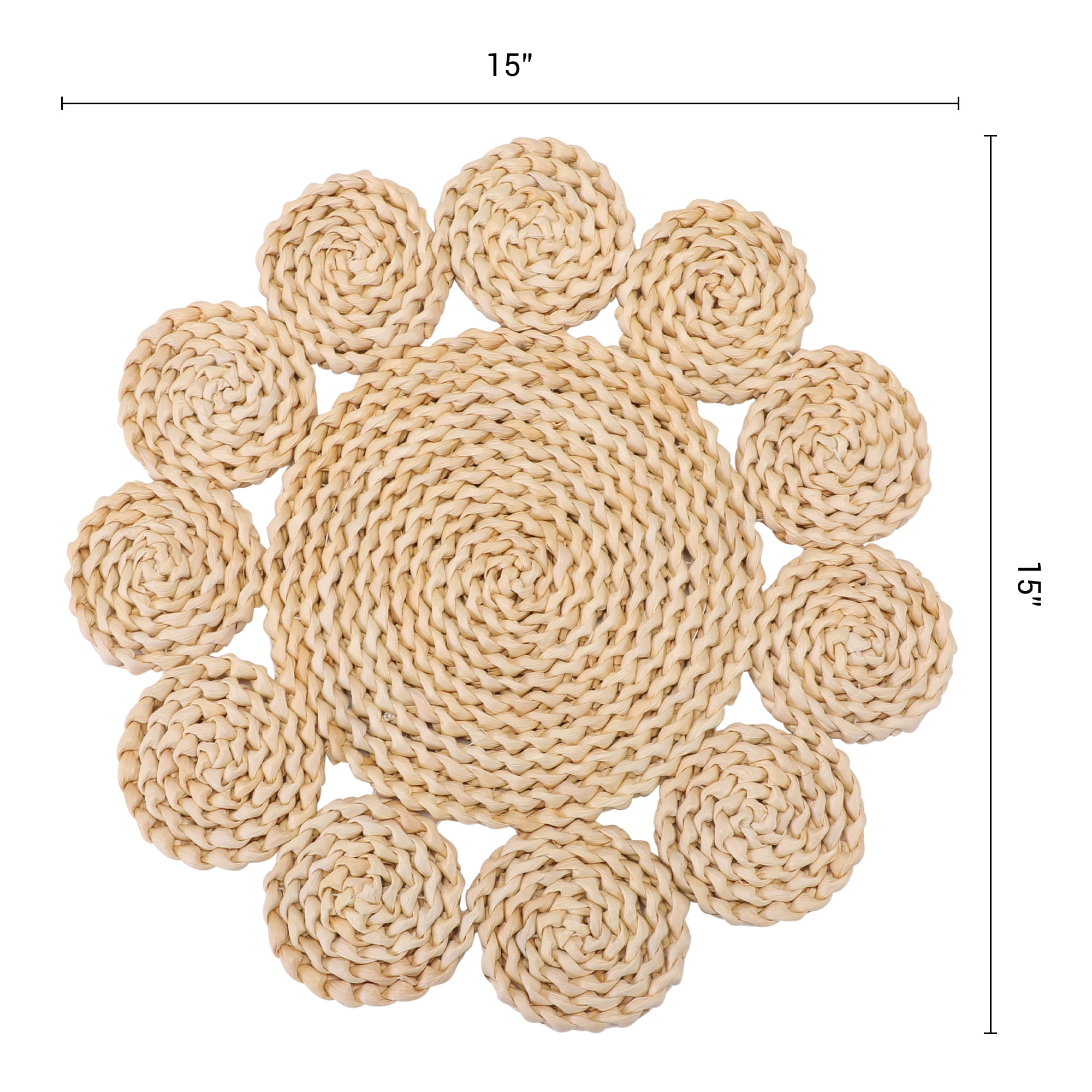Unique Bargains 4pcs Round Placemats Khaki 15"x15"