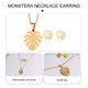 thumbnail image 4 of 1 Juego de collar y pendientes de Monstera. Pendientes de Monstera de moda. Collar premium., 4 of 5