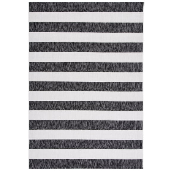 SAFAVIEH Courtyard Earl Striped Indoor/Outdoor Area Rug, Ivory/Black, 5'3" x 7'7"