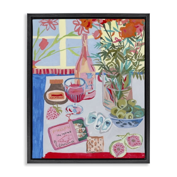 Stupell Industries Red & Blue Table Setting Black Framed Floater Canvas Wall Art, design by Melissa Wang