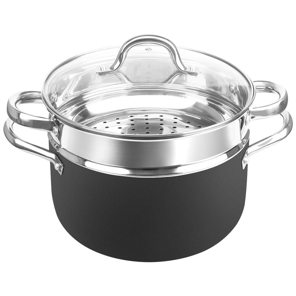 SHINEURI Copper Nonstick 6 Quart Covered Stock Pot with Stainless Steel Steamer Insert,Ceremic