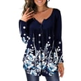 thumbnail image 2 of Heliisoer Womens Fashion Round Neck Printed Buttons Long Sleeve Asymmetric Hem, 2 of 6