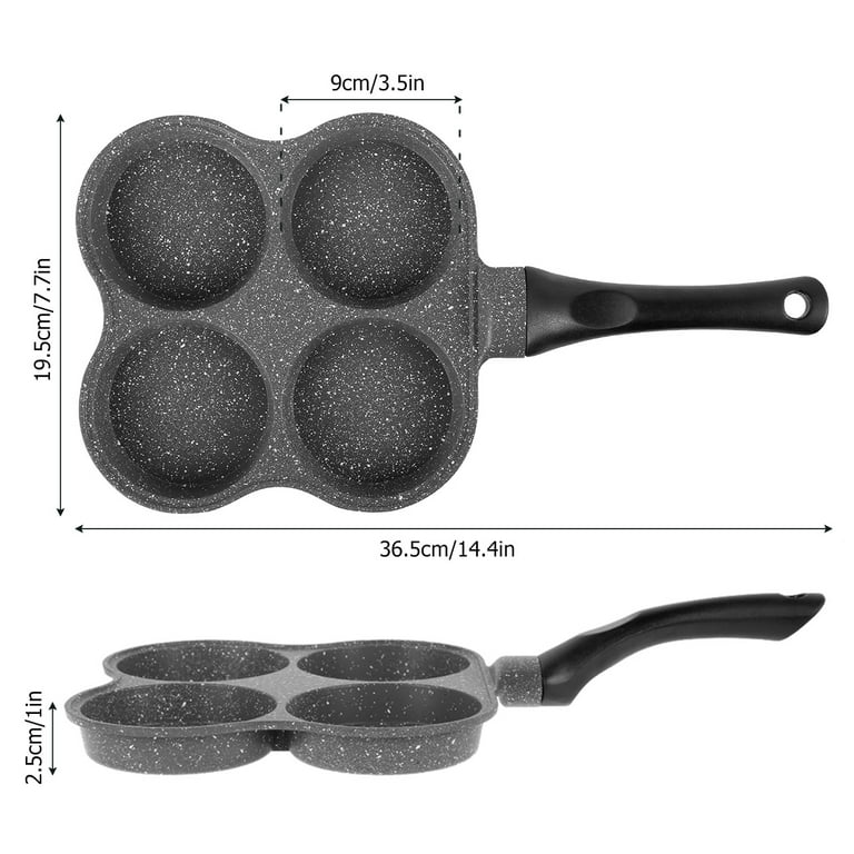 4 Holes Pancake Pan Egg Frying Pan with Medicinal Stone Coating Non-Stick Fried Egg Burger Pan with Scald Proof Handle Black, Size: 38