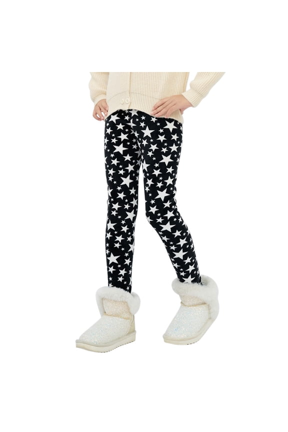 3-13T Little Big Girls Winter Thick Warm Long Pants Printing Fleece Lined Footless Leggings