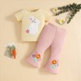 thumbnail image 2 of mgoYE Toddler Girl Outfits Toddler Girl Easter Outfit Baby Girl Bunny T Shirt Top Flared Pants Set 2 Piece Spring Clothes(Pink,2-3 Years), 2 of 6