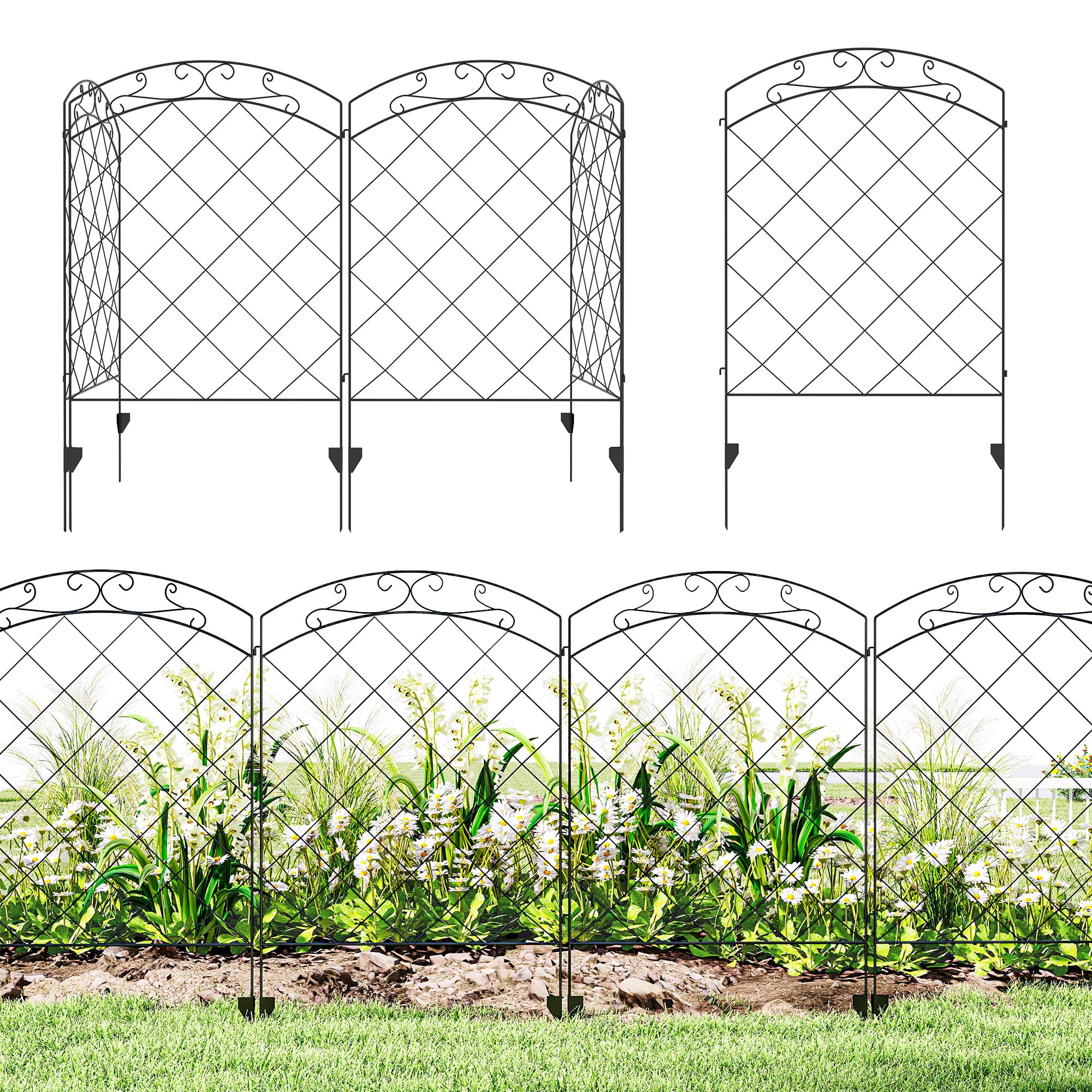 Outsunny Garden Fence, 4 Pack Metal Fence Panels, 11.4' Decorative Yard Border Edging, Landscape, 43" H, Flourishes