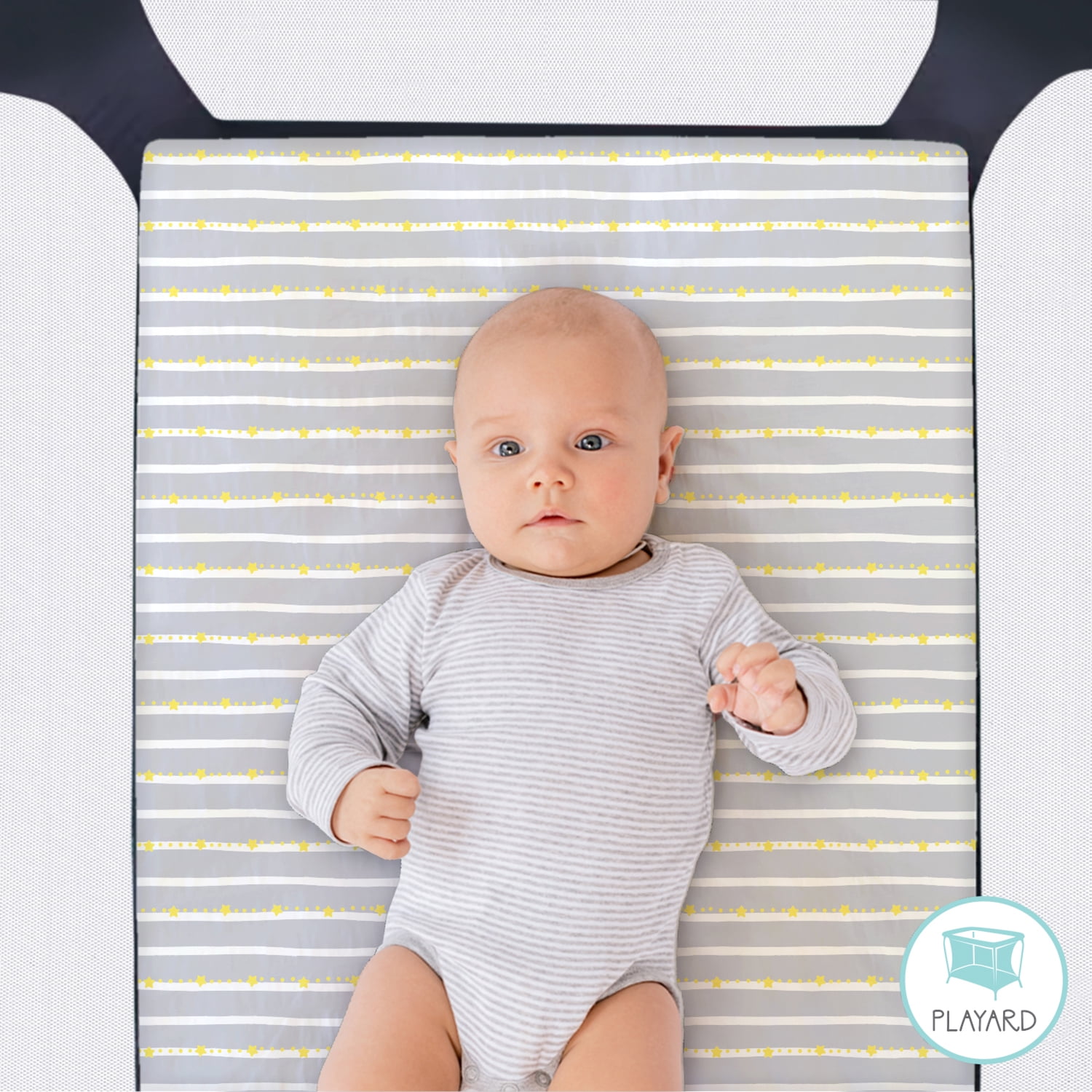 The Peanutshell Pack n Play, Mini Crib, Portable Crib or Fitted Playard Sheets for Baby Boy or Girl, Celestial Elephant, 3 Pack Set