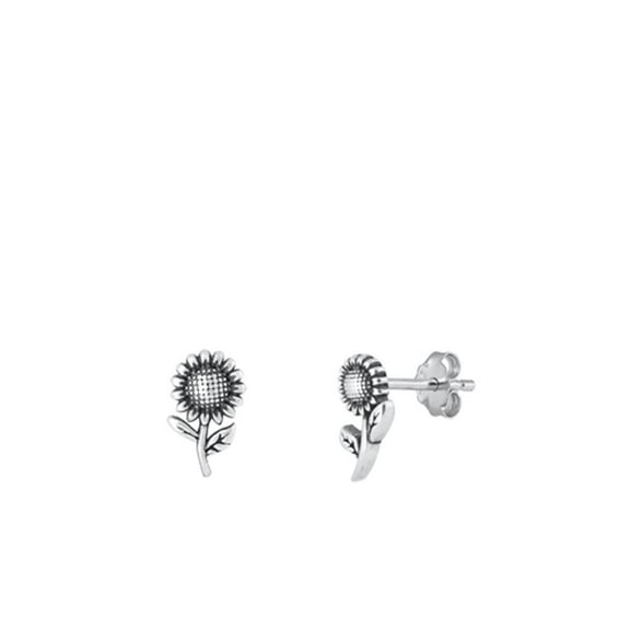 Sterling Silver Wholesale Sunflower High Polished Stud Oxidized Earrings 925 Jewelry Female Unisex