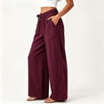 thumbnail image 4 of Asgosdo Cotton Pants for Women High Elastic Waisted Side Tie Wide Leg Trousers Flowy Breathable Palazzo with Pockets, 4 of 5