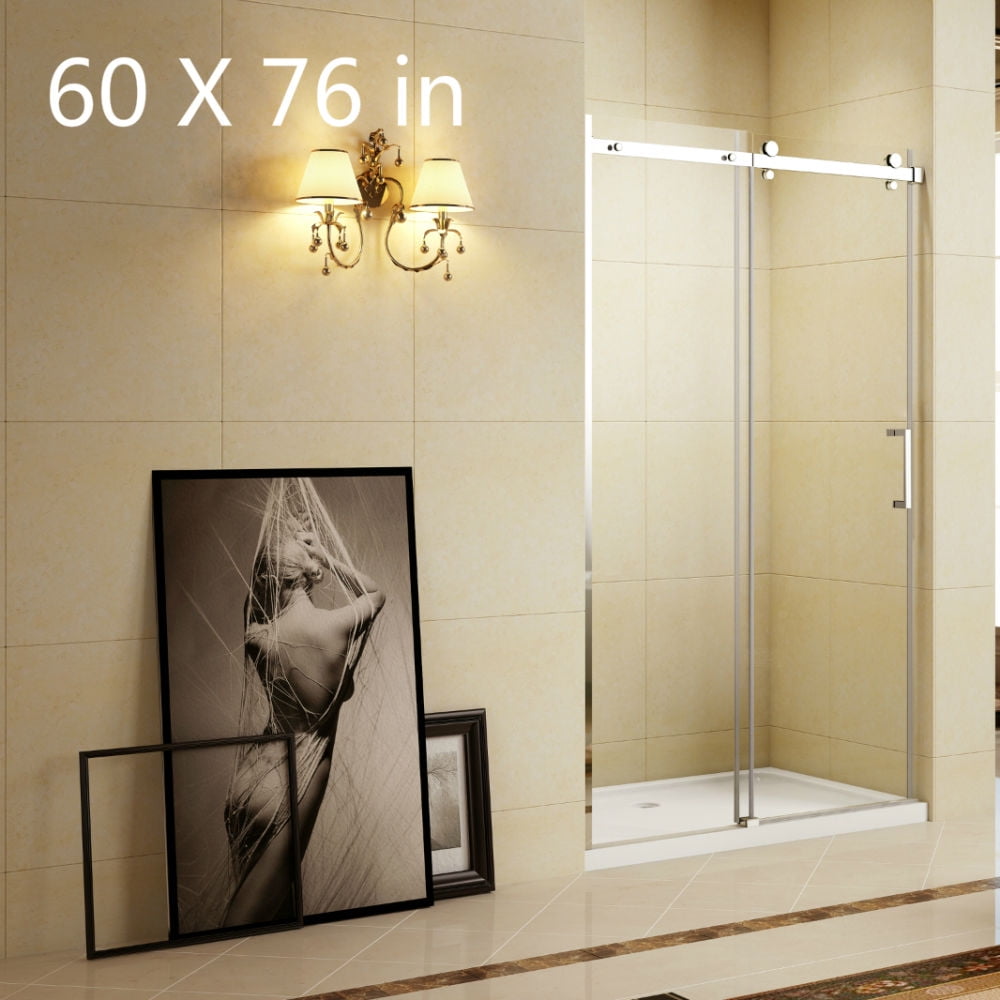 Kepooman 60 W x 76 Shower Door, Frameless Bypass Sliding Hinged Bathtub Door for Hotel Bathroom Kepooman 60 W x 76 Shower Door, Frameless Bypass Sliding Hinged Bathtub Door for Hotel Bathroom