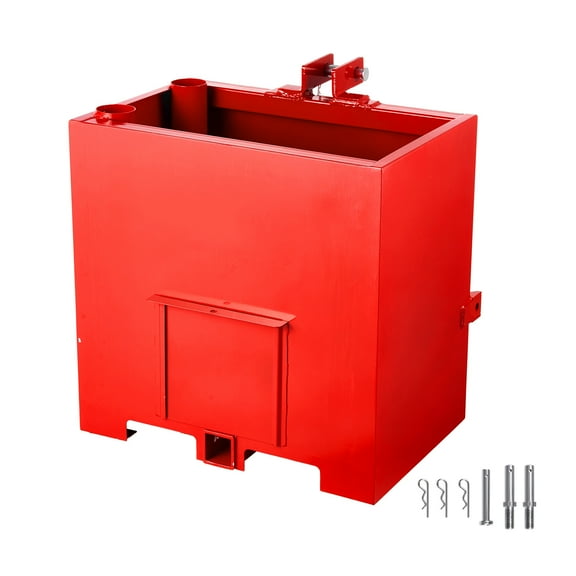 KFFKFF 3 Point Hitch Ballast Box, 3 Point Category 1 Tractor Ballast with 800lbs Load Limit, 2 In Hitch Receiver, Thickened Steel 5ft³ Volume Loader, Tractor Attachment with Sliding Door, Red