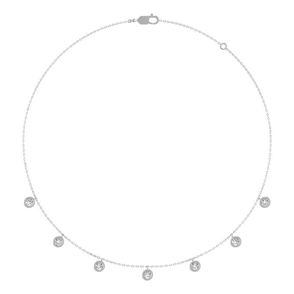ARAIYA FINE JEWELRY 10K White Gold Round-shape Lab Grown Diamond Station Silver Cable Chain Necklace (2 cttw, D-F Color, VS1 Clarity) 18"