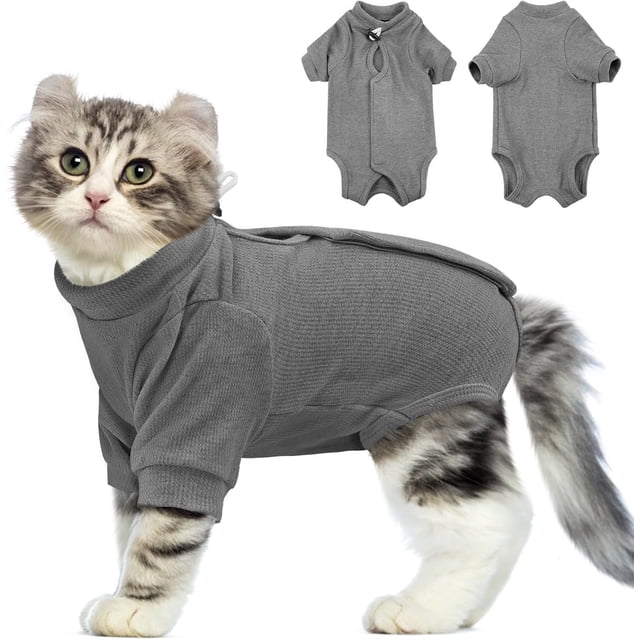 Tingzi Combinaison de Récupération pour Chat Femme Anti-Lichage Combinaison de Récupération Chirurgicale Corps Entier avec Manches Combinaison pour Chaton après Récupération Chirurgicale pour Animal de Compagnie Combinaison Neutre Col E Alternative Cône