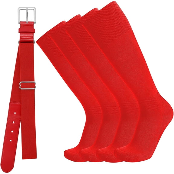 MQINFFDG Baseball or Softball Socks and Belt Combo Set 2 Football Baseball Socks with Softball Belt for Youth Boys Kids Red