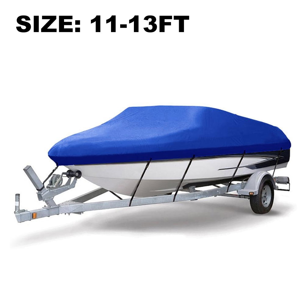 UV Resistant Marine Grade Outboard Cover 210D Bass Boat Cover Heavy Duty Waterproof Trailerable Boat Covers Boat Cover Fits Tri-Hull V-Hull Fishing Runabout Red,11-13FT