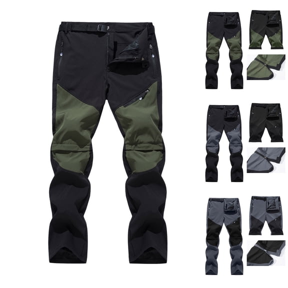 Jacenvly 2024 New Summer Trousers for Men Men's Detachable Pants Multi Pocket Outdoor Sports Pants Cargo Pants Pants Trousers Color Block Comfortable Loose Work Pants Army Green