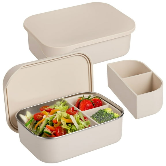 2 PCS Stainless Steel Bento Box, 40 oz Lunch Box with Silicone Lid and Divider, 1200ml Leak Proof Meal Prep Container for Office and Picnic, Refrigerator and Microwave Safe