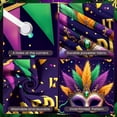 thumbnail image 4 of Golden Mask Mardi Gras Banner Colorful Feathers Carnival Display Purple Green Gold Beaded Decoration Festive Backdrop for Carnival Party Mardi Gras Celebration Festival Parade, 4 of 9
