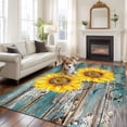 thumbnail image 2 of Large Area Rugs for Living Room Bedroom, Yellow Sunflowers Vintage 5'x8' Rug Washable Carpet Runner Indoor Outdoor, Turquoise Gradient Wooden Grain Non Slip Floor Mats Rug for Kitchen, Bathroom, 2 of 8
