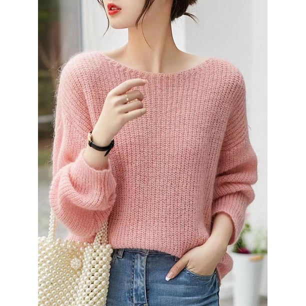 Suéter elegante transparente para mujer, jersey holgado, suéter de punto suave y cálido para otoño e invierno, tops sólidos básicos 2024