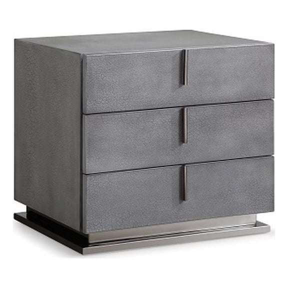 Benjara Cid Jely 24" Nightstand- 3 Drawers- Crackled Lacquer Texture- Gray