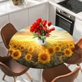 thumbnail image 2 of Sunflower Flowers Round Tablecloth 45-54 Inch Round Fitted Table Cloth with Elastic Edge, Summer Sunrise Vintage Flowers Waterproof Table Cover Protector for Outdoor Picnic Party Dining, 2 of 6