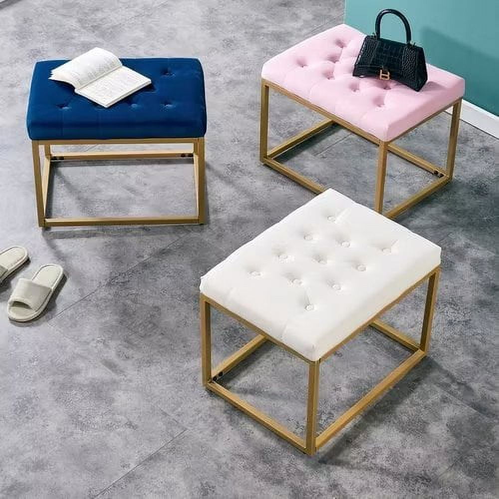 Etsaleruo Modern Velvet Upholstered Ottoman, Square Soft Foot Stool Chair,  Dressing Makeup Chair, Exquisite Small End Table, Comfortable Seat for