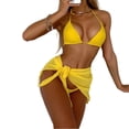 thumbnail image 5 of Three Piece Bikini Set with Triangle Halter Top Adjustable Tie Side Bottom and Matching Wrap Skirt for Women Swimwear Beachwear Yellow XL, 5 of 5