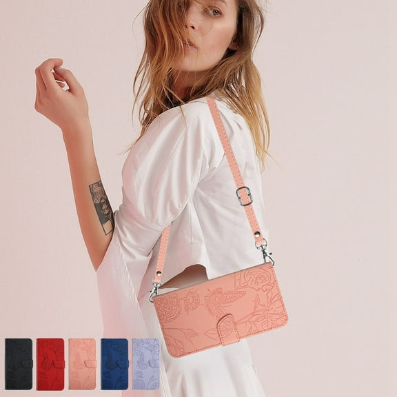 Jiahe Cover Crossbody Wallet Case for iPhone 11 with RFID Blocking Card Slot Holder, Shockproof Slim Fit Magnetic Flip Folio Purse Case, PU Leather Handbag with Detachable Lanyard Strap,Pink